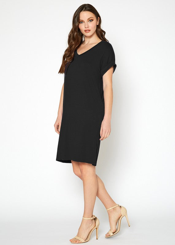 Womens Round Neck T Shirt Dress With Pocket