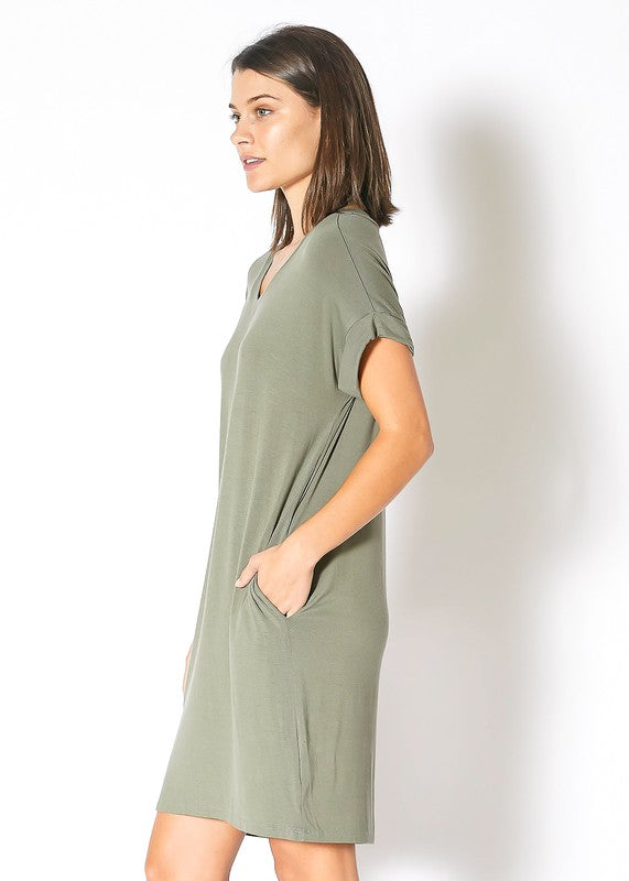 Womens Round Neck T Shirt Dress With Pocket