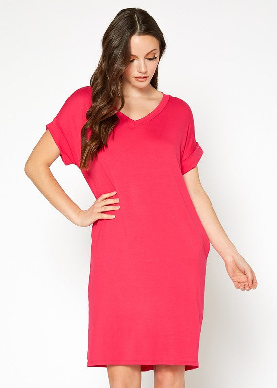 Womens Round Neck T Shirt Dress With Pocket