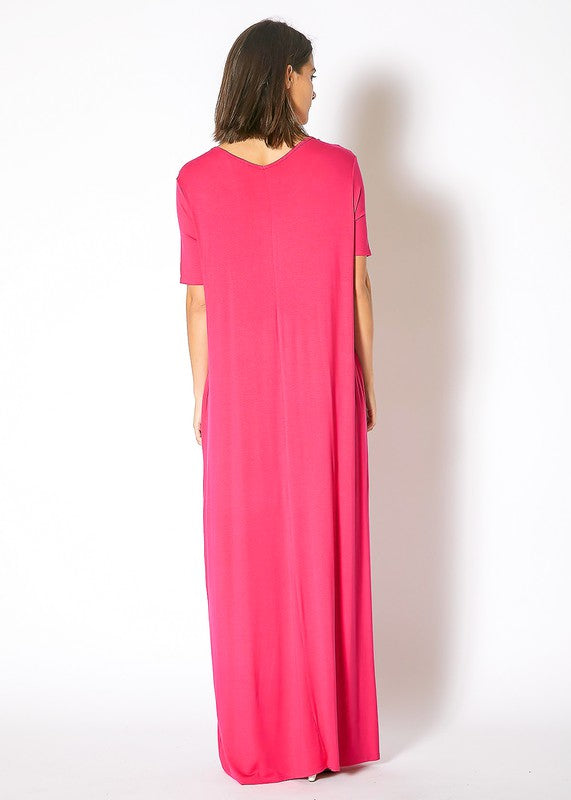 V Neck Short Sleeve Maxi Dress With Pockets