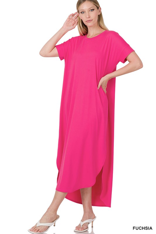 BRUSHED DTY SHORT SLEEVE MAXI DRESS