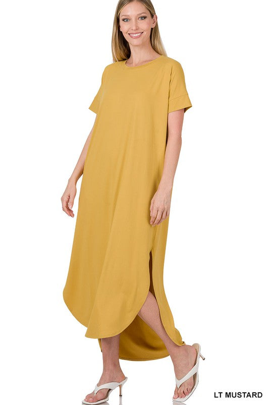 BRUSHED DTY SHORT SLEEVE MAXI DRESS