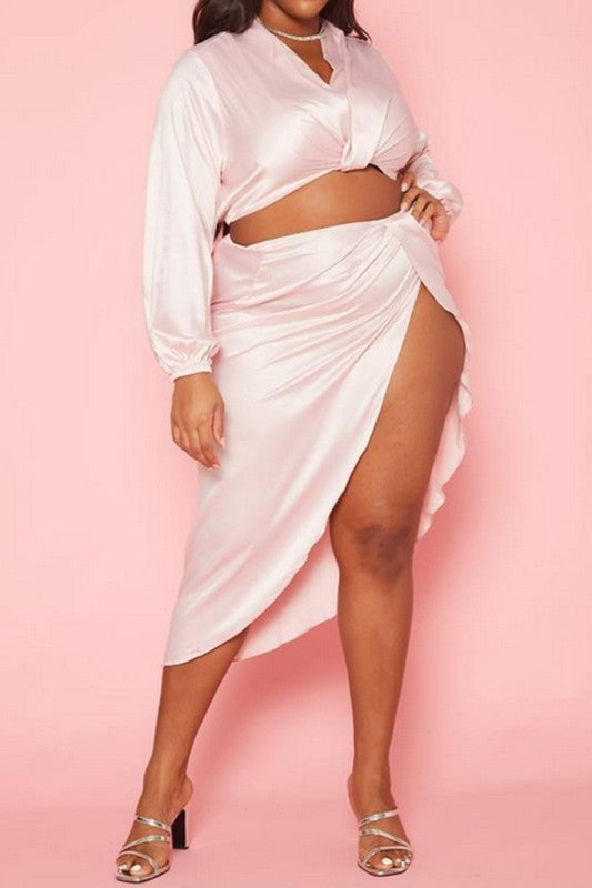 Plus Size Romantic Satin Two Piece Set