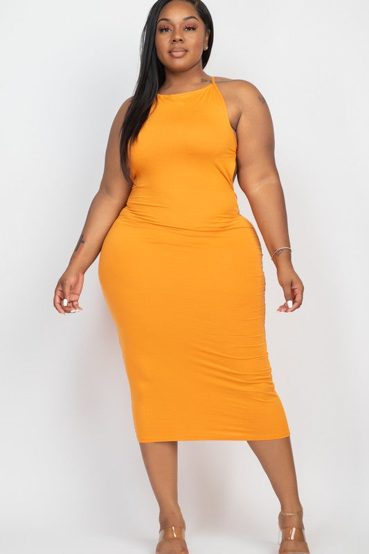 Plus Size Open Back Crisscross Maxi Dress