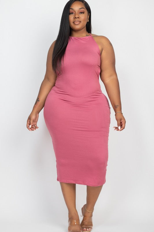 Plus Size Open Back Crisscross Maxi Dress