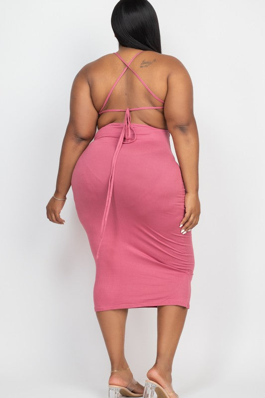 Plus Size Open Back Crisscross Maxi Dress