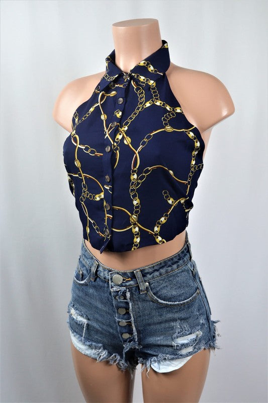 Tied back halter top