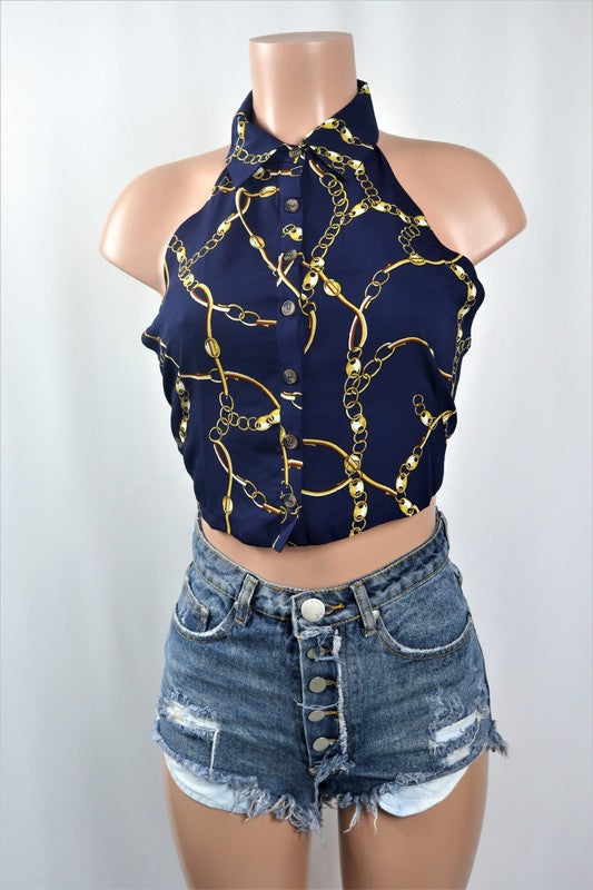 Tied back halter top