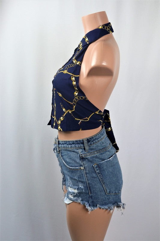 Tied back halter top