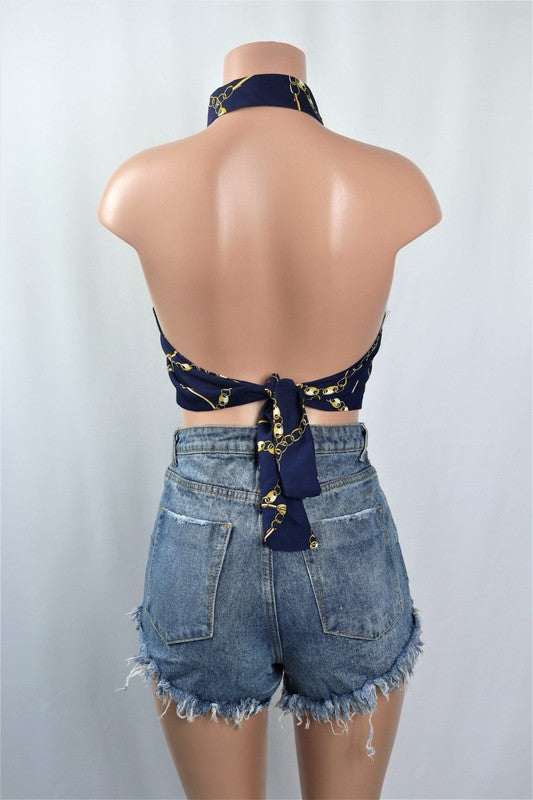 Tied back halter top