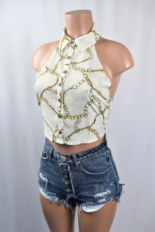 Tied back halter top
