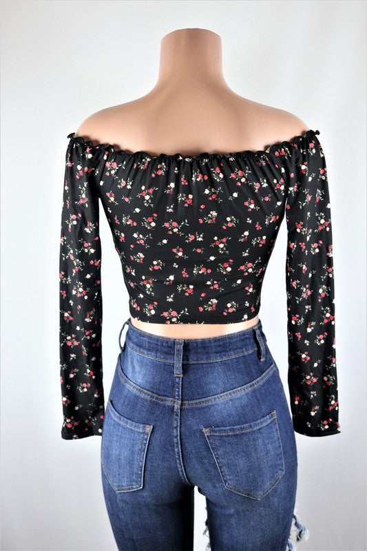 Off the shoulder floral crop top