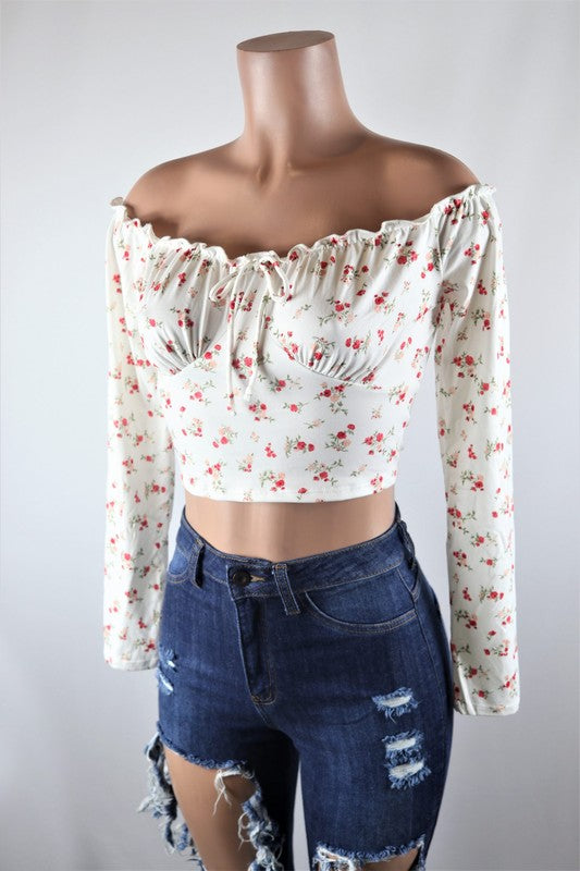 Off the shoulder floral crop top