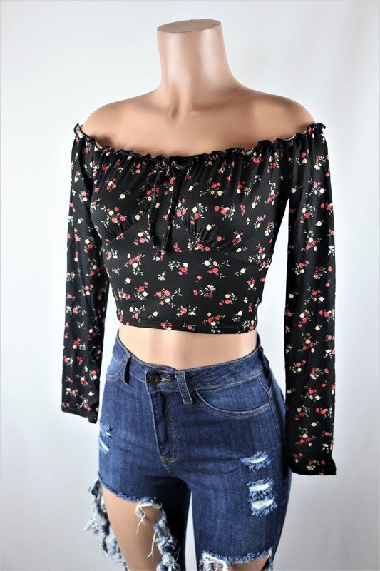 Off the shoulder floral crop top