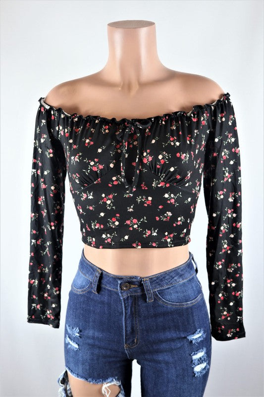 Off the shoulder floral crop top