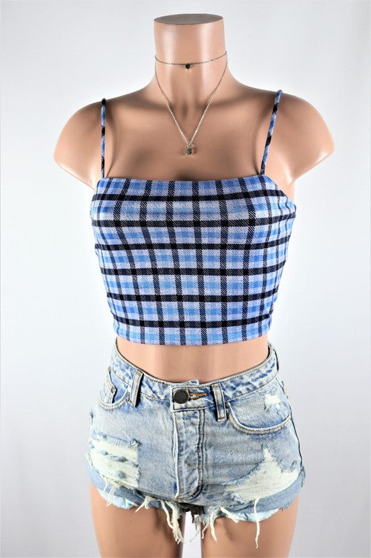 Blue plaid crop top