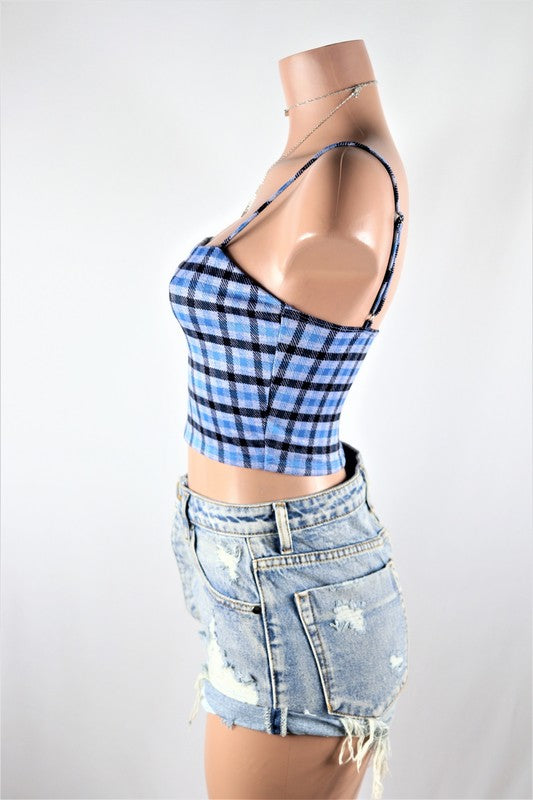 Blue plaid crop top