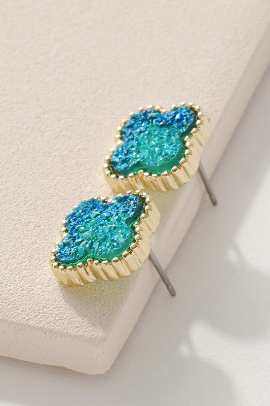 Clover Druzy Stud Earrings