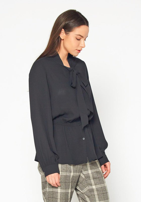 Tie Neck Button Down Peplum Blouse in XS XL Pack