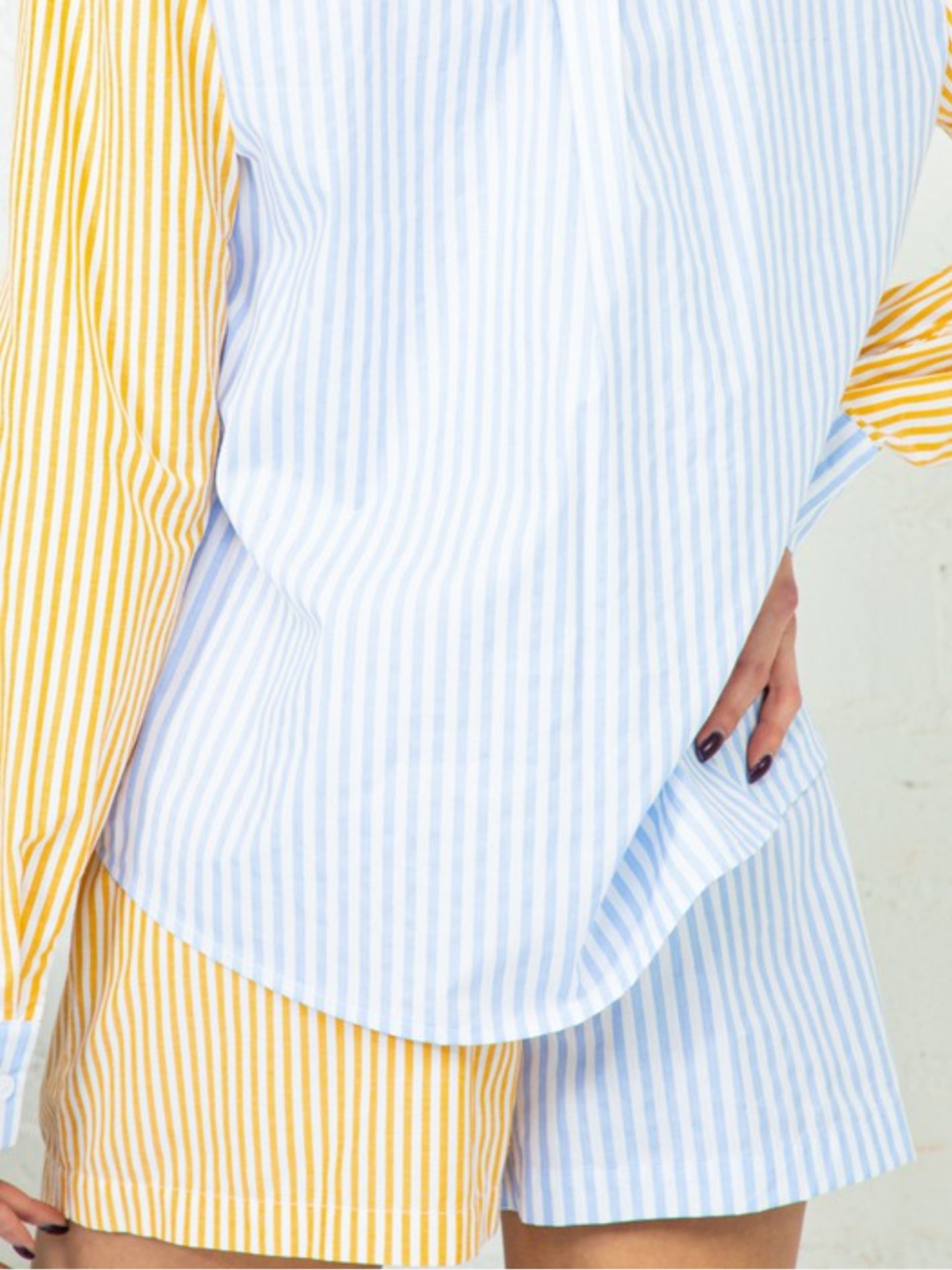Striped Print  Blouses & Shorts Set