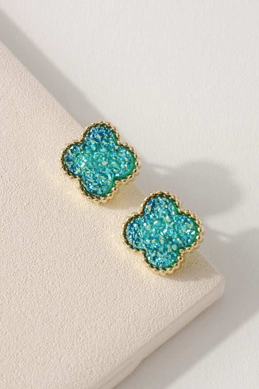 Clover Druzy Stud Earrings
