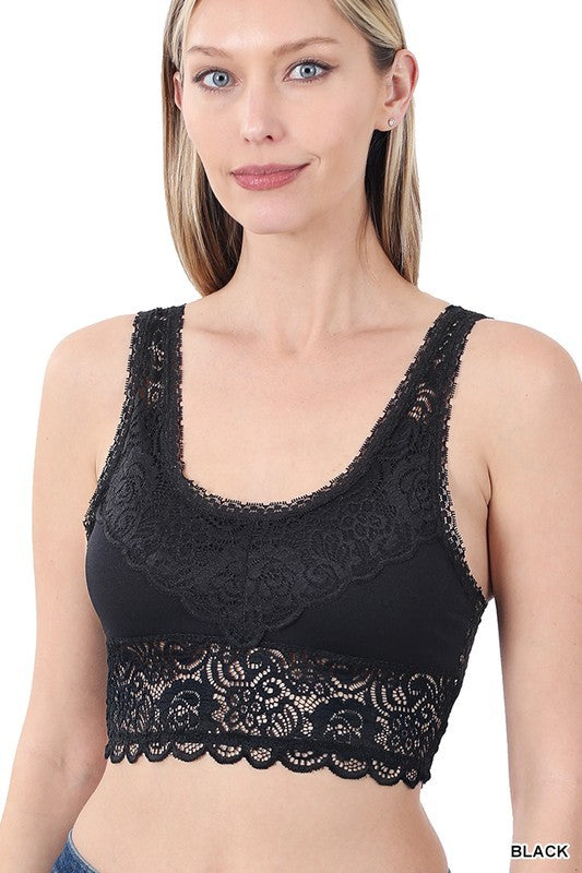 SEAMLESS STRETCH LACE BRA TOP REMOVABLE BRA PADS