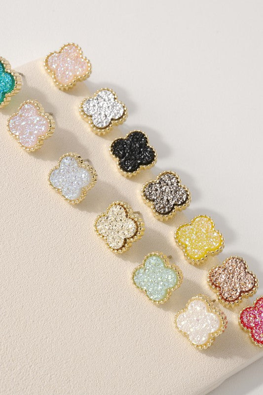 Clover Druzy Stud Earrings