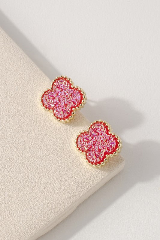 Clover Druzy Stud Earrings