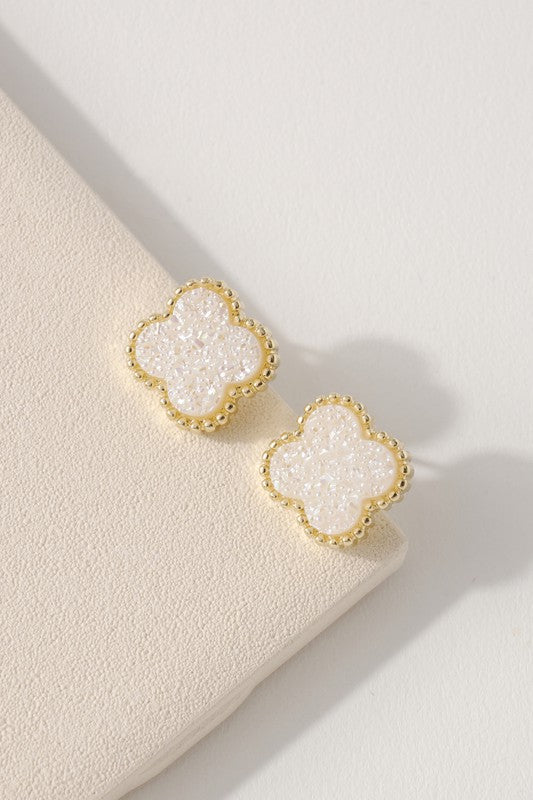 Clover Druzy Stud Earrings