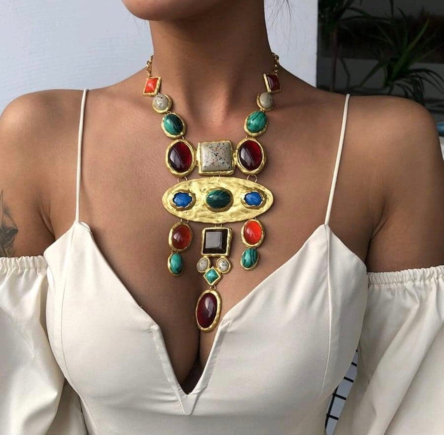 Necklace Colorful style Germstone statement fashion