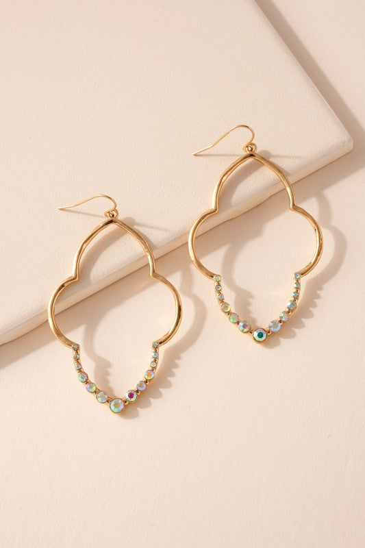 Quatrefoil Rhinestones Dangling Earrings