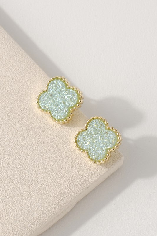 Clover Druzy Stud Earrings