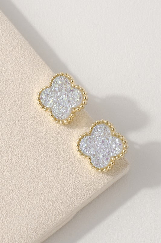 Clover Druzy Stud Earrings