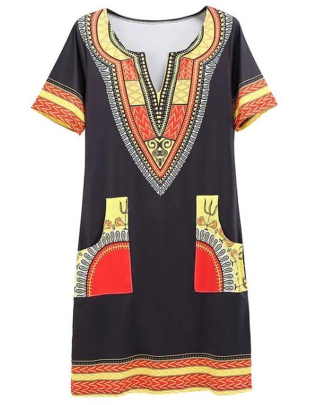 Women's Traditional Tribal African Print National Style Short Sleeve Party