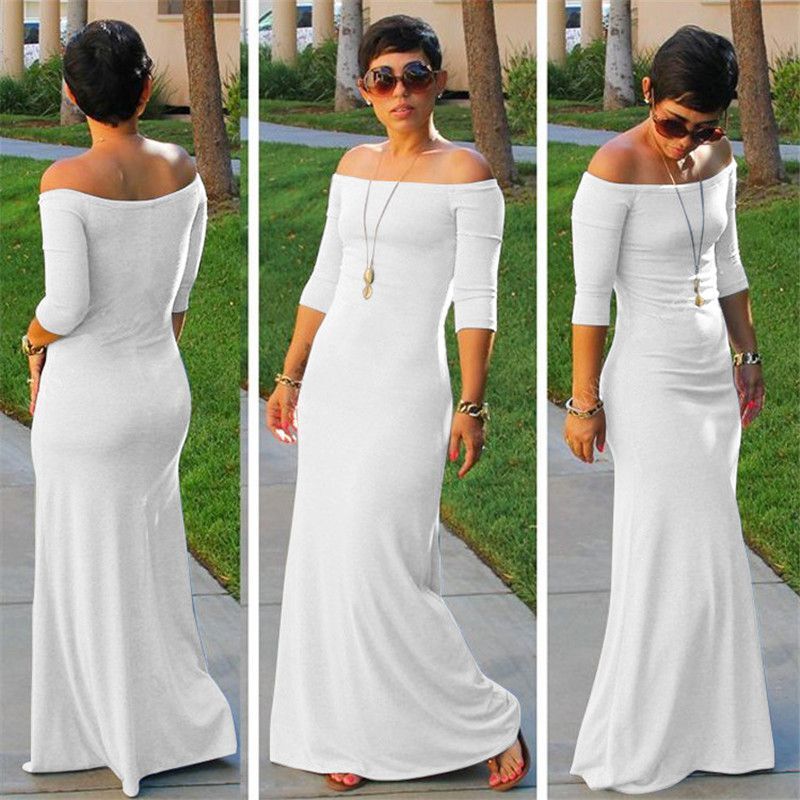 Women Solid Color Off-the-shoudler Maxi Dress