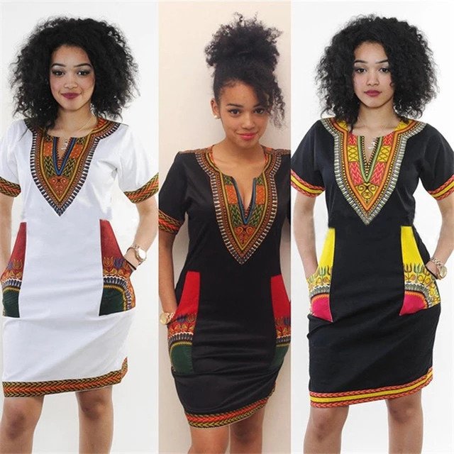 Women's Traditional Tribal African Print National Style Short Sleeve Party